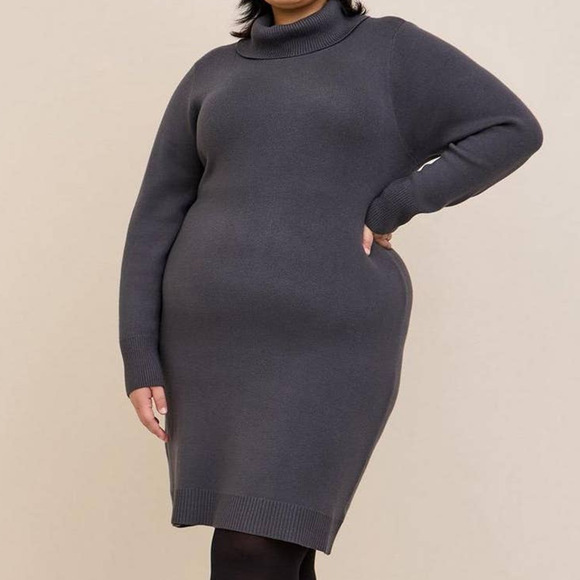 NEW $99 TORRID Sweater Dress Plus Size 2X Gray At The Knee Ultra Soft Turtleneck - Picture 1 of 8
